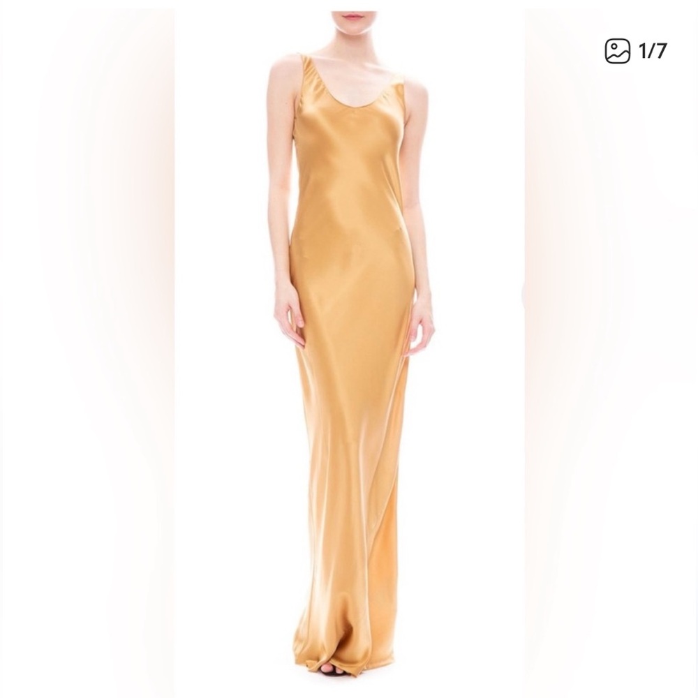 Nili Lotan Gold Satin Maxi Slip Dress